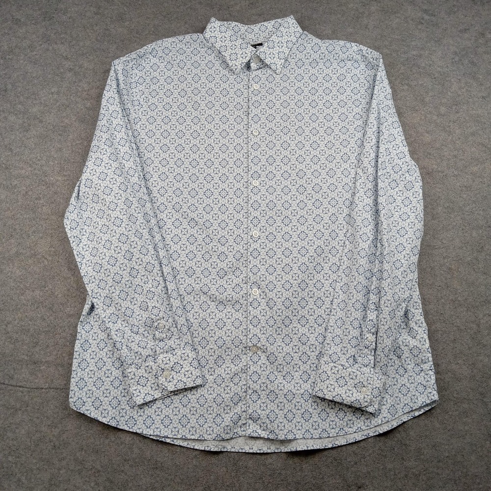 Express 1MX Shirt Mens XL Blue Geometric Slim Stretch Dress Long Sleeve